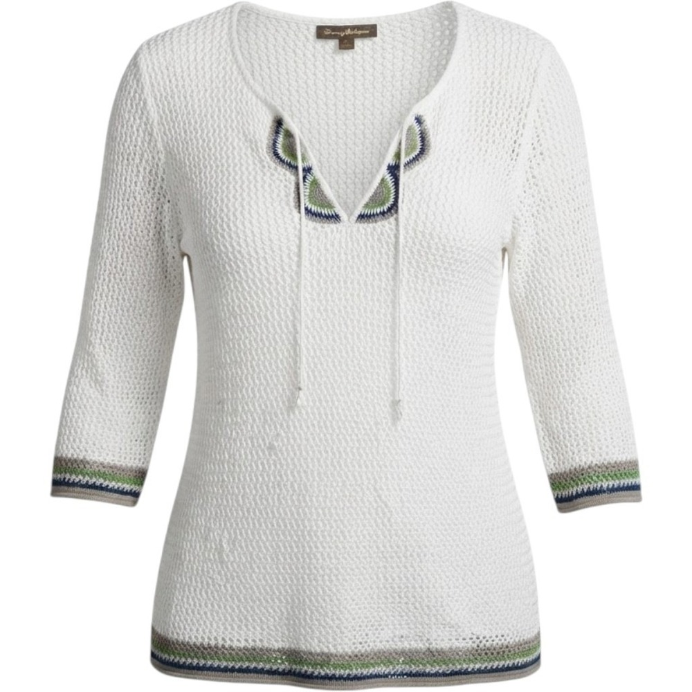 Tommy Bahama White Crochet Beach Cover-Up Sweater Linen Cotton Blend Sz XL